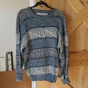 VTG 90s Bugle Boy Co Patterned Knit Pullover Sweater Long Sleeve Top